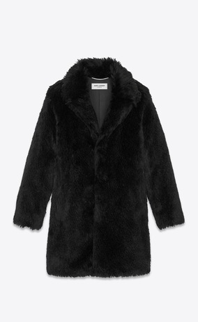 SAINT LAURENT コート メンズ ラグランコート(ブラック/フェイクファー) a_V4
